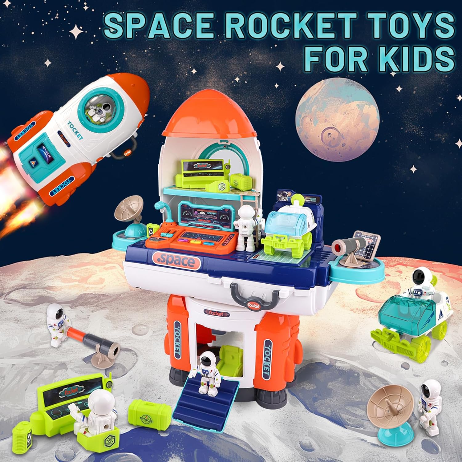 ORANGLES Toys for Kids – Rocket Space Toys for Kids with Lights & Launch Sounds - detailed closeup view - illustrating benefits - Image 3 of 6 | created for all | Shop Toys for Kids – Rocket Space Toys for Kids with Lights & Launch Sounds North Carolina | Free Shipping ORANGLES