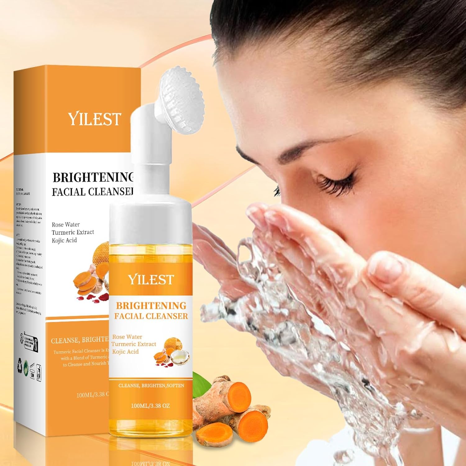 ORANGLES Turmeric Facial Cleanser – Best Facial Cleanser for Glowing Skin - detailed closeup view - illustrating benefits - Image 3 of 7 | created for all | Shop Turmeric Facial Cleanser – Best Facial Cleanser for Glowing Skin North Carolina | Free Shipping ORANGLES