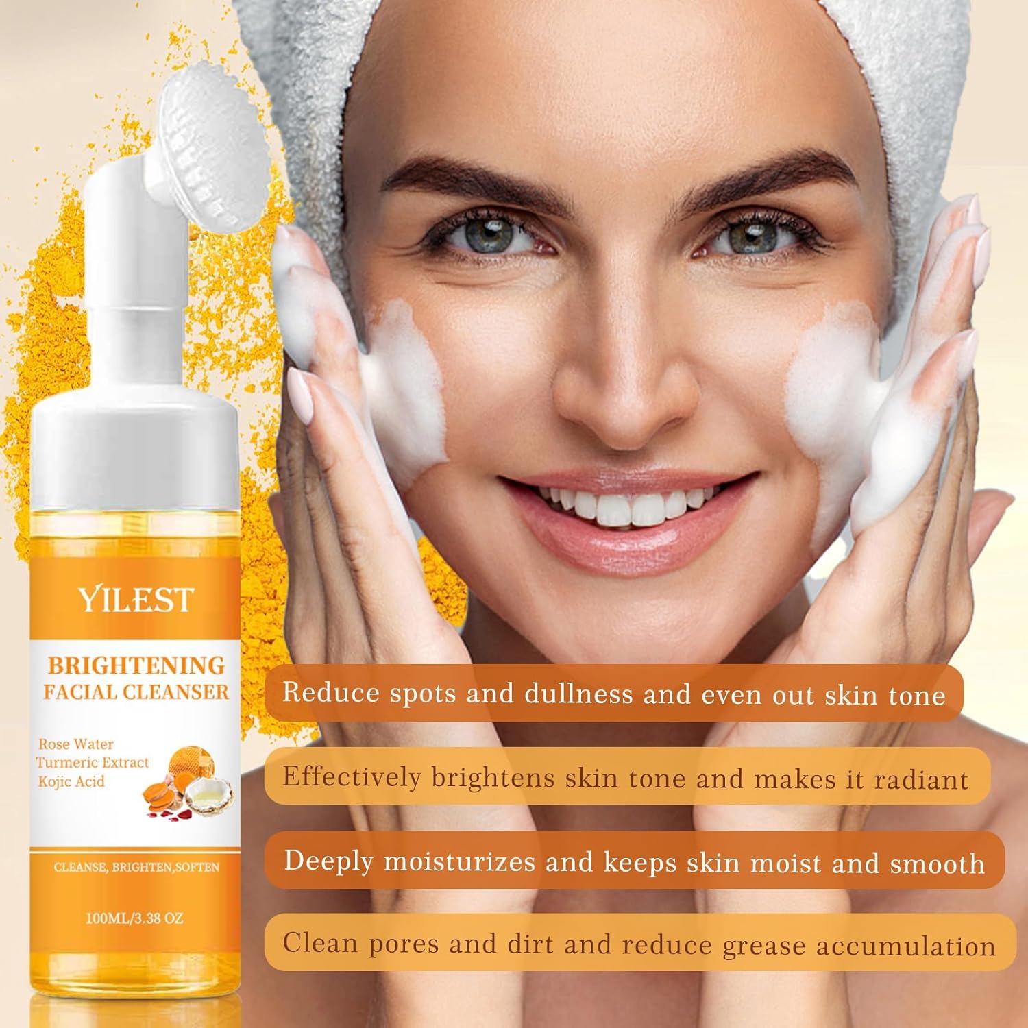 ORANGLES Turmeric Facial Cleanser – Best Facial Cleanser for Glowing Skin - angled perspective - presenting advantages - Image 4 of 7 | fits any environment | Purchase Turmeric Facial Cleanser – Best Facial Cleanser for Glowing Skin Michigan | Free Shipping ORANGLES