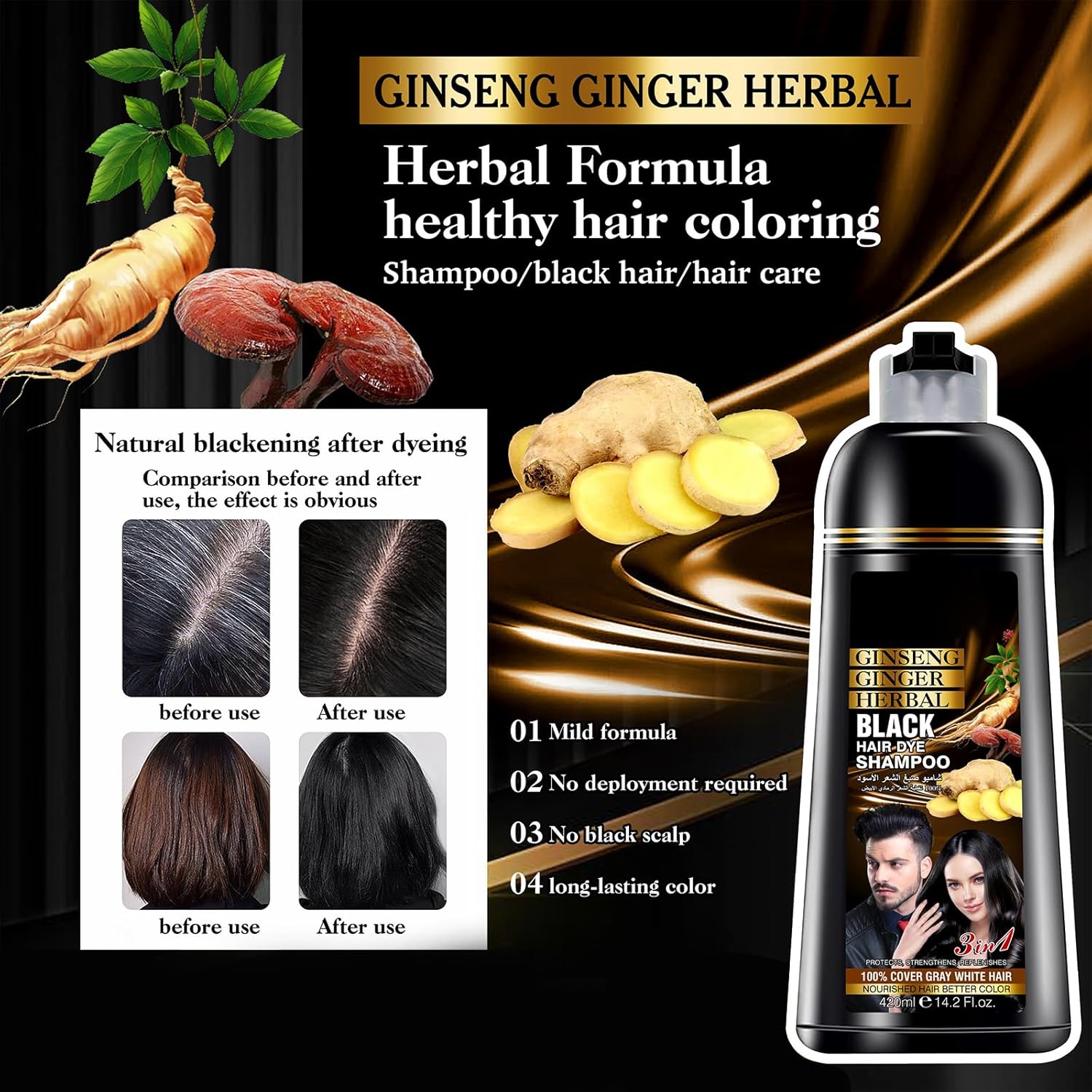ORANGLES Instant Hair Dye Shampoo – Quick Color & Care - detailed closeup view - illustrating benefits - Image 3 of 5 | created for all | Shop Instant Hair Dye Shampoo – Quick Color & Care North Carolina | Free Shipping ORANGLES