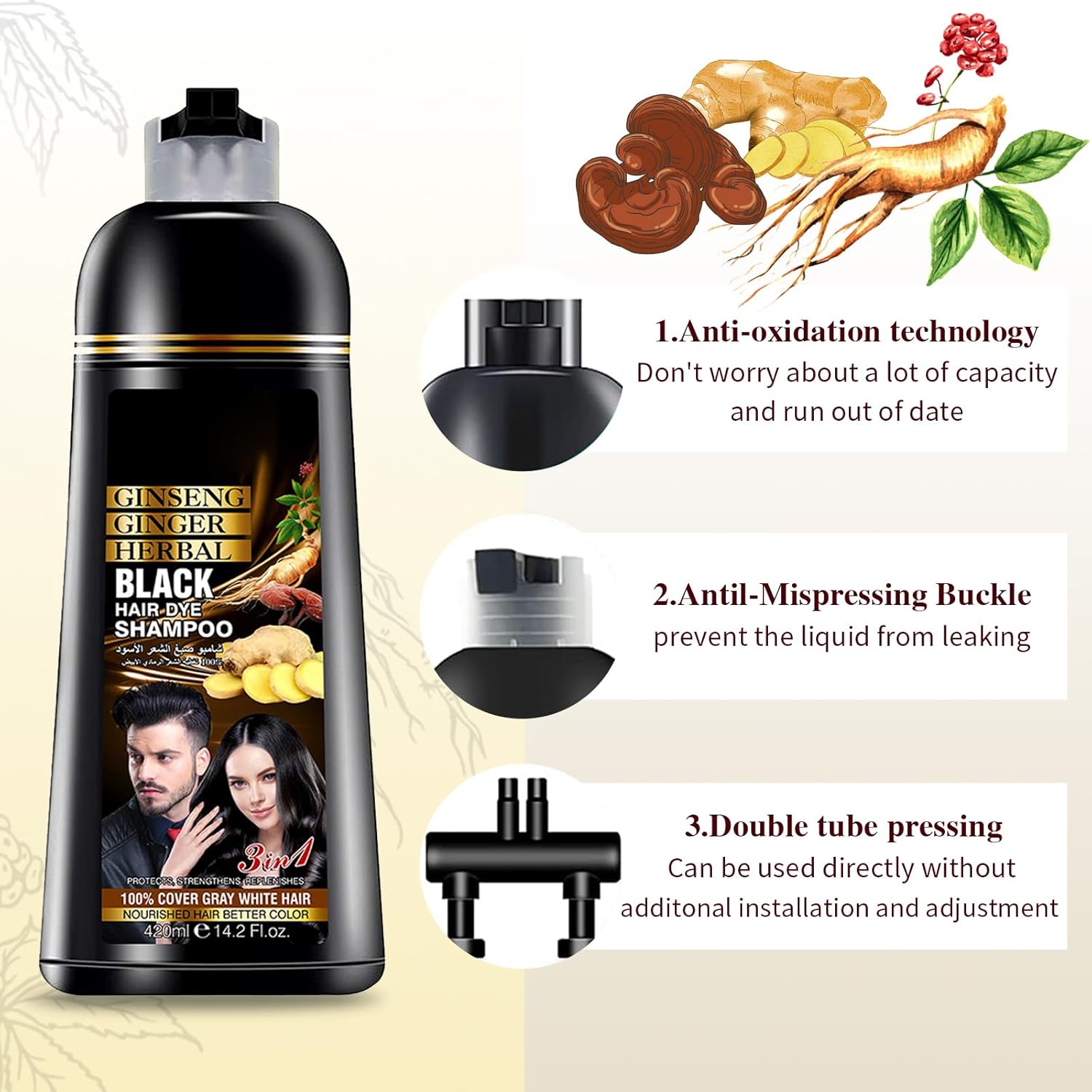 ORANGLES Instant Hair Dye Shampoo – Quick Color & Care - angled perspective - presenting advantages - Image 4 of 5 | fits any environment | Purchase Instant Hair Dye Shampoo – Quick Color & Care Michigan | Free Shipping ORANGLES