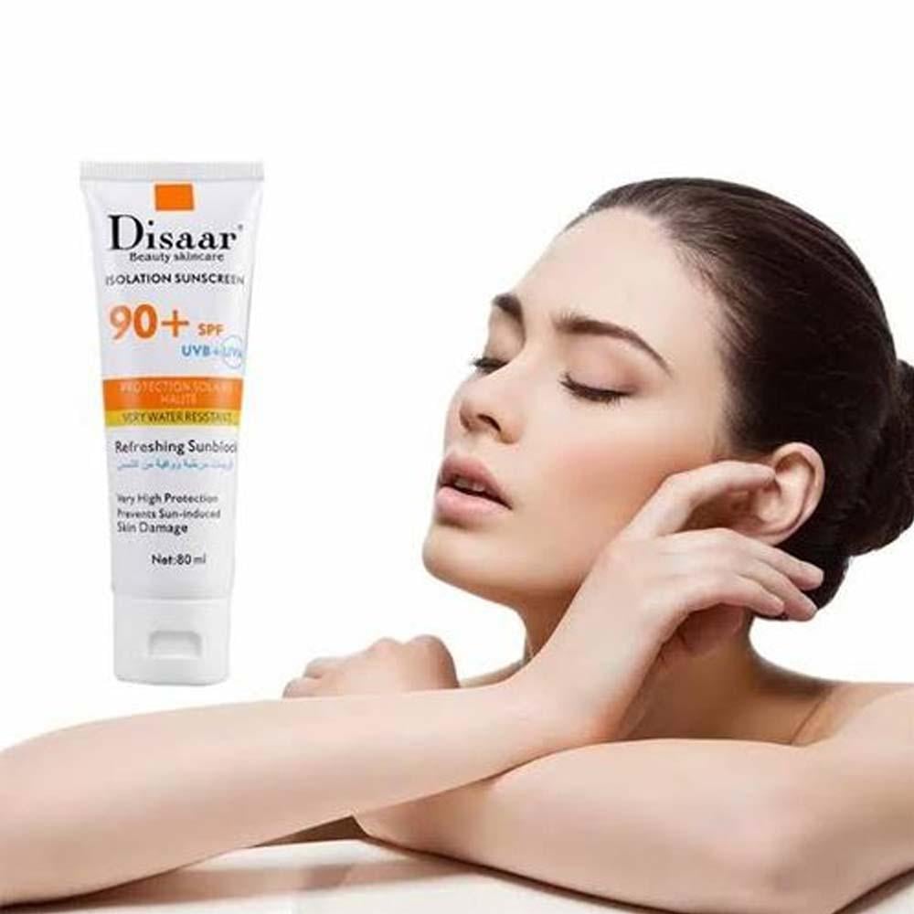 ORANGLES Disaar Isolation Sunscreen SPF 90+ – Strong UV Care - detailed closeup view - illustrating benefits - Image 3 of 3 | created for all | Shop Disaar Isolation Sunscreen SPF 90+ – Strong UV Care North Carolina | Free Shipping ORANGLES