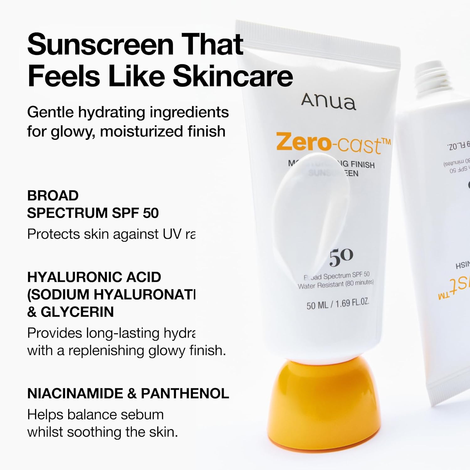 ORANGLES Anua Zero‑Cast Sunscreen SPF 50+ – Moisturizing Care - detailed closeup view - illustrating benefits - Image 3 of 6 | created for all | Shop Anua Zero‑Cast Sunscreen SPF 50+ – Moisturizing Care North Carolina | Free Shipping ORANGLES