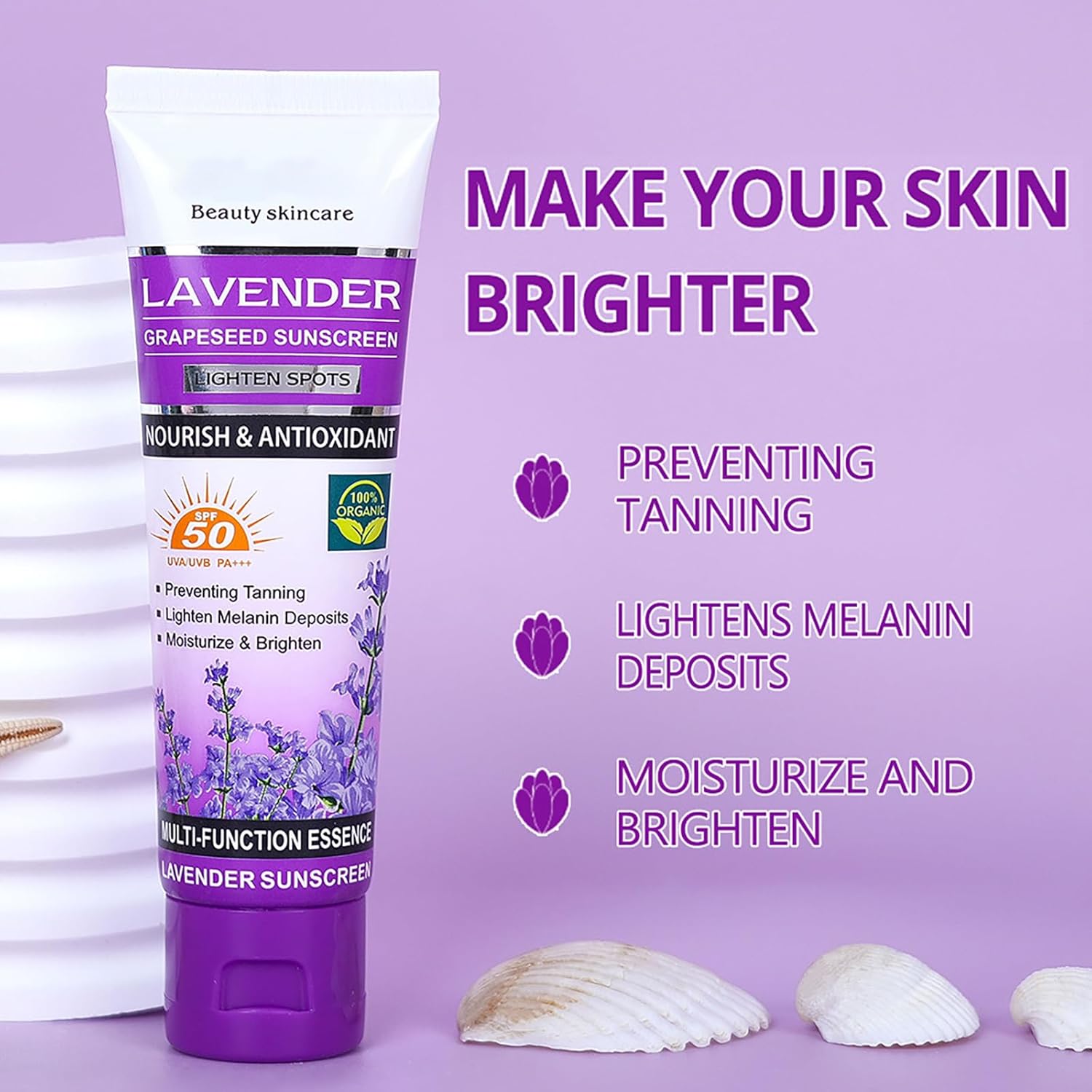 ORANGLES Disaar Lavender Grapeseed Sunscreen SPF 50 – UV Care - detailed closeup view - illustrating benefits - Image 3 of 6 | created for all | Shop Disaar Lavender Grapeseed Sunscreen SPF 50 – UV Care North Carolina | Free Shipping ORANGLES