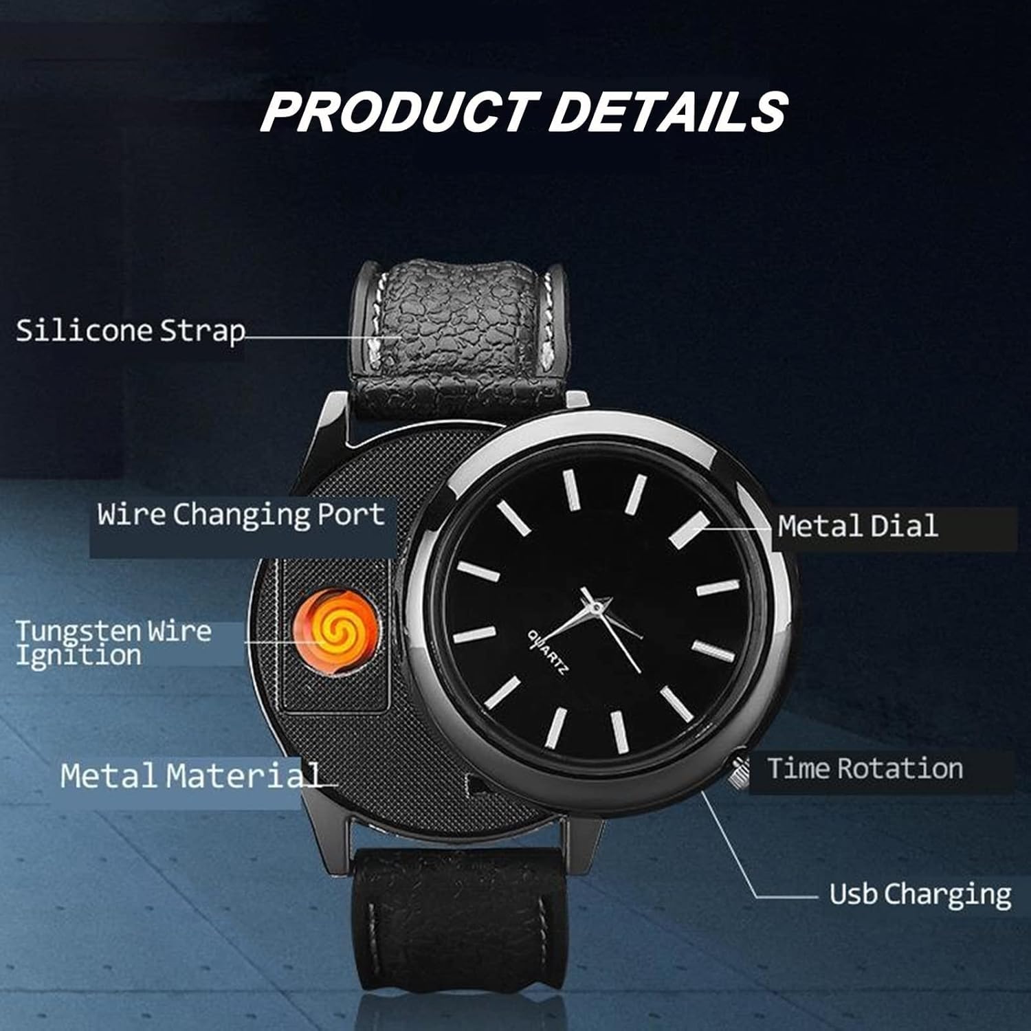 ORANGLES New Military USB Lighter – Multifunction Men’s Smart Watch - angled perspective - presenting advantages - Image 4 of 6 | fits any environment | Purchase New Military USB Lighter – Multifunction Men’s Smart Watch Michigan | Free Shipping ORANGLES