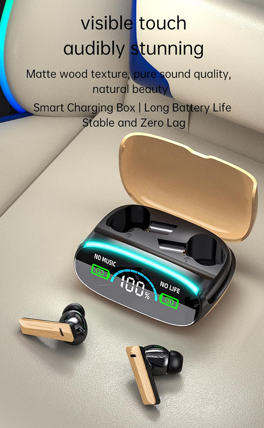 ORANGLES Wood Grain Sports Headphones – Wireless Bluetooth Noise Canceling - high resolution display - exposing craftsmanship - Image 2 of 6 | built for everyone | Wood Grain Sports Headphones – Wireless Bluetooth Noise Canceling for sale Georgia | Free Shipping ORANGLES