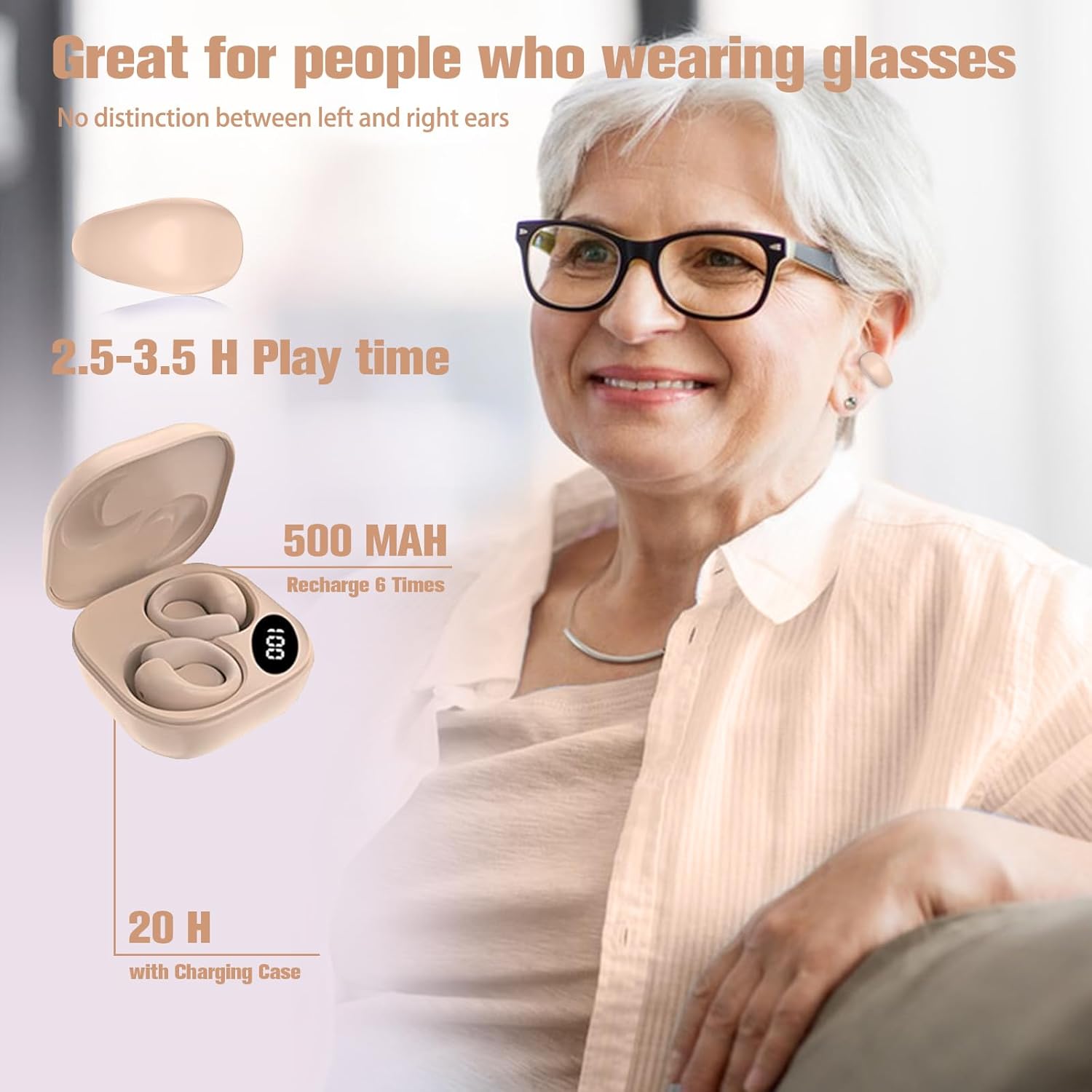 ORANGLES LED Display Earclip Earphones – Wireless Bluetooth Stylish - angled perspective - presenting advantages - Image 4 of 5 | fits any environment | Purchase LED Display Earclip Earphones – Wireless Bluetooth Stylish Michigan | Free Shipping ORANGLES