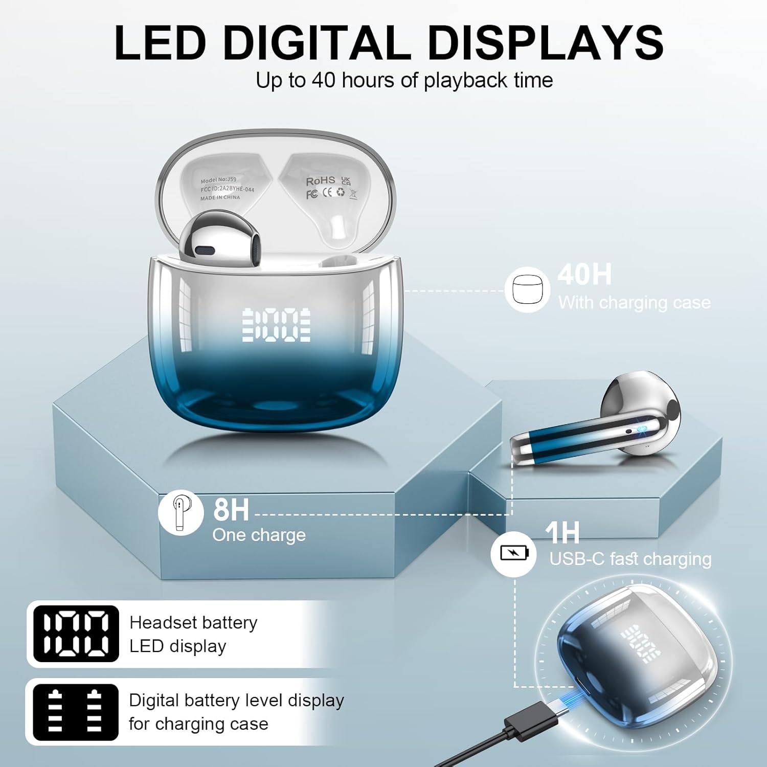 ORANGLES Hoco EQ16 Shine TWS Earbuds – Bluetooth 5.3 ANC + ENC - angled perspective - presenting advantages - Image 4 of 6 | fits any environment | Purchase Hoco EQ16 Shine TWS Earbuds – Bluetooth 5.3 ANC + ENC Michigan | Free Shipping ORANGLES