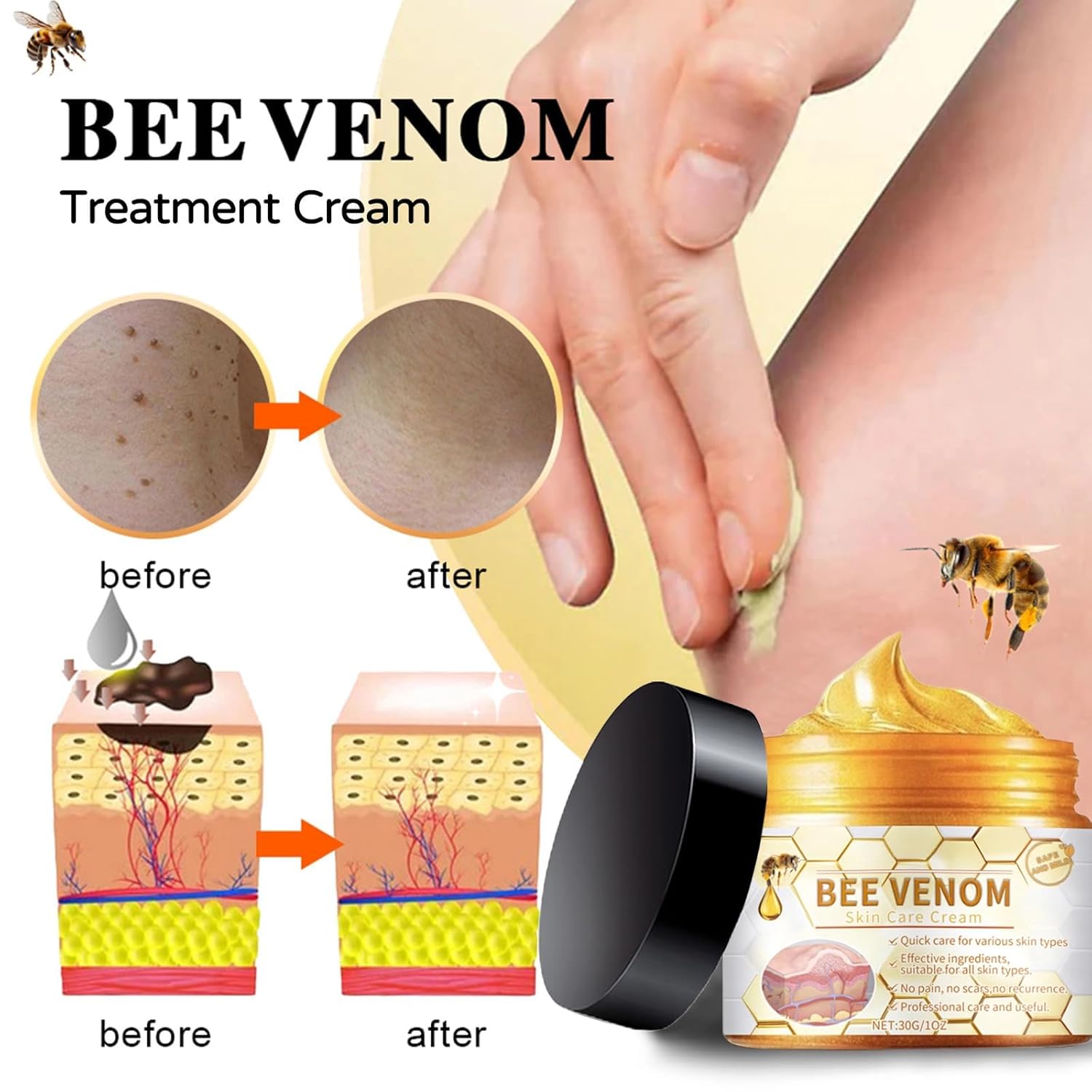 ORANGLES HOUKEA Bee Venom Skin Care Cream – Anti‑Aging, Hydrating & Skin Repair Treatment - high resolution display - exposing craftsmanship - Image 2 of 5 | built for everyone | HOUKEA Bee Venom Skin Care Cream – Anti‑Aging, Hydrating & Skin Repair Treatment for sale Georgia | Free Shipping ORANGLES