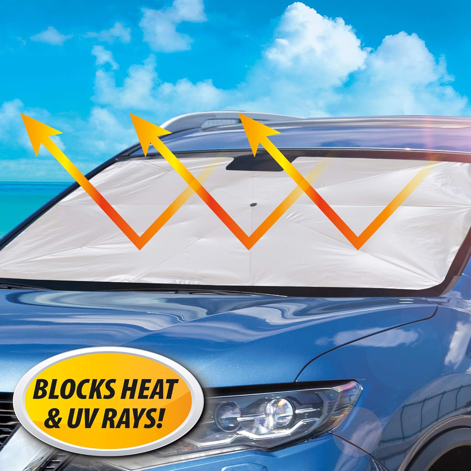 ORANGLES Car Windshield Sun Shade – UV Protection & Heat Reduction for Safer Driving - detailed closeup view - illustrating benefits - Image 3 of 6 | created for all | Shop Car Windshield Sun Shade – UV Protection & Heat Reduction for Safer Driving North Carolina | Free Shipping ORANGLES