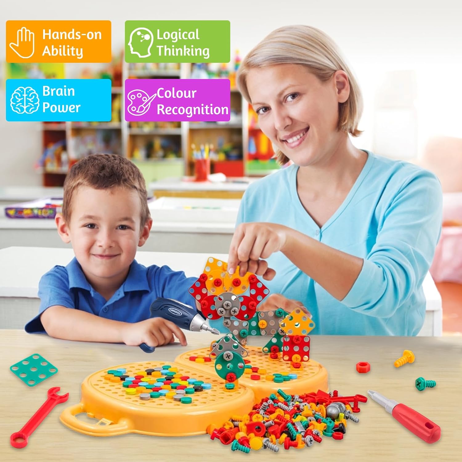 ORANGLES DIY Creative Screw Puzzle Suitcase – Portable Educational Building Toy - detailed closeup view - illustrating benefits - Image 3 of 5 | created for all | Shop DIY Creative Screw Puzzle Suitcase – Portable Educational Building Toy North Carolina | Free Shipping ORANGLES